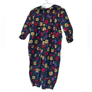 Vtg Genuine Girl black purple Floral Patterned Jumpsuit romper sz XS 2-3T